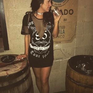 Black dress with mesh slit